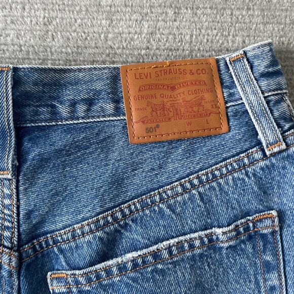 Levi's 501 Jeans Shorts Women 25 Blue High Rise Raw Hem Dark Wash Button Fly - Picture 7 of 8